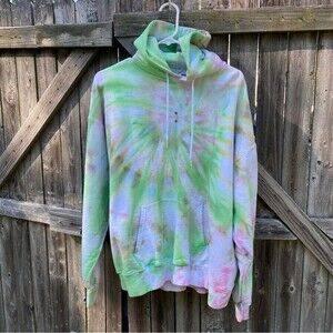 NEW Green & Pink Tie Dye Unisex Hoodie Large